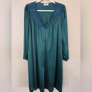 Vintage Vanity Fair Deep Green Button Down Nightgown